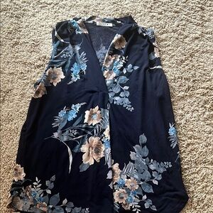 Beacon Blue Floral Wrap Blouse Sleeveless size medium